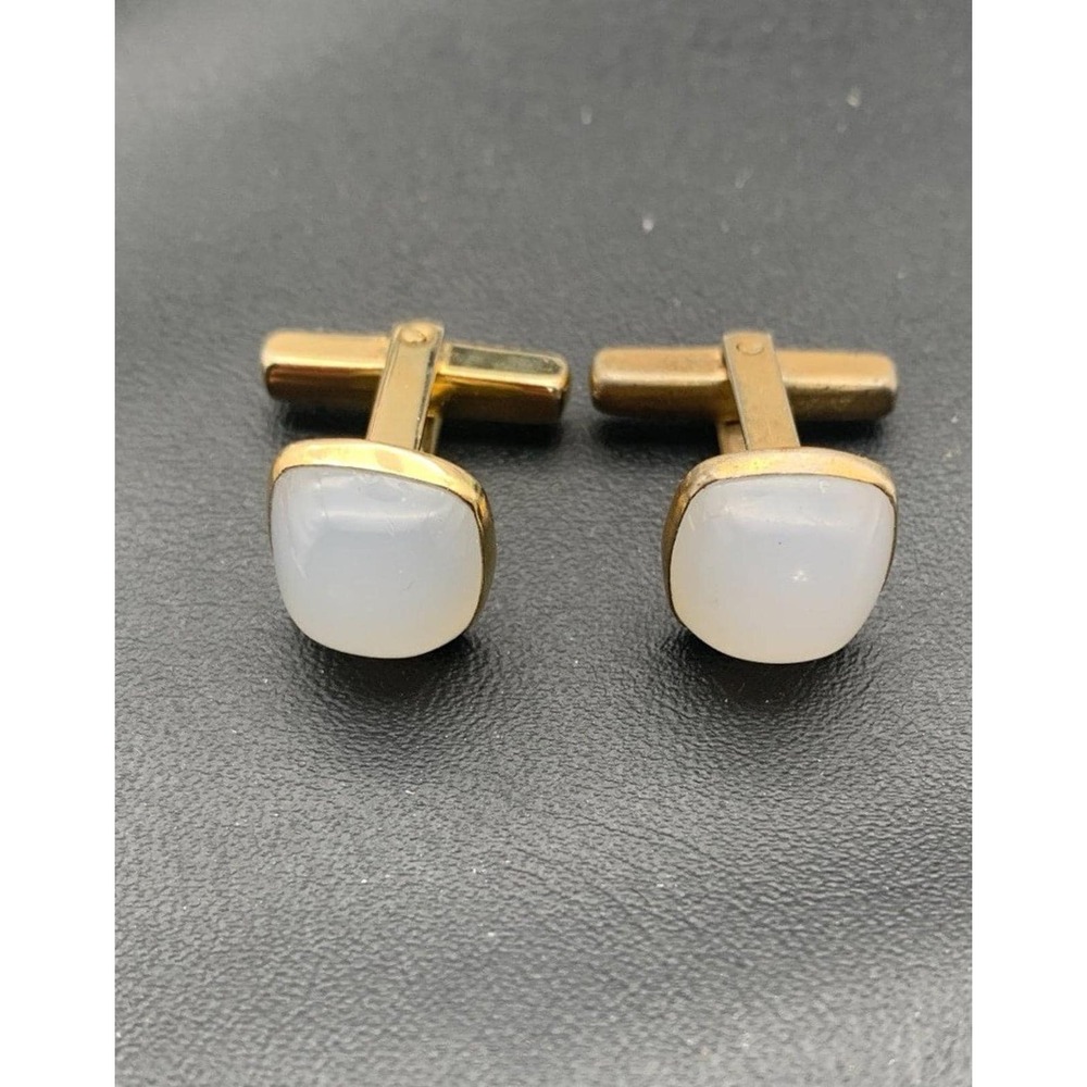 Vintage Manleigh Gold Tone And Faux Moonstone Cufflinks Signed